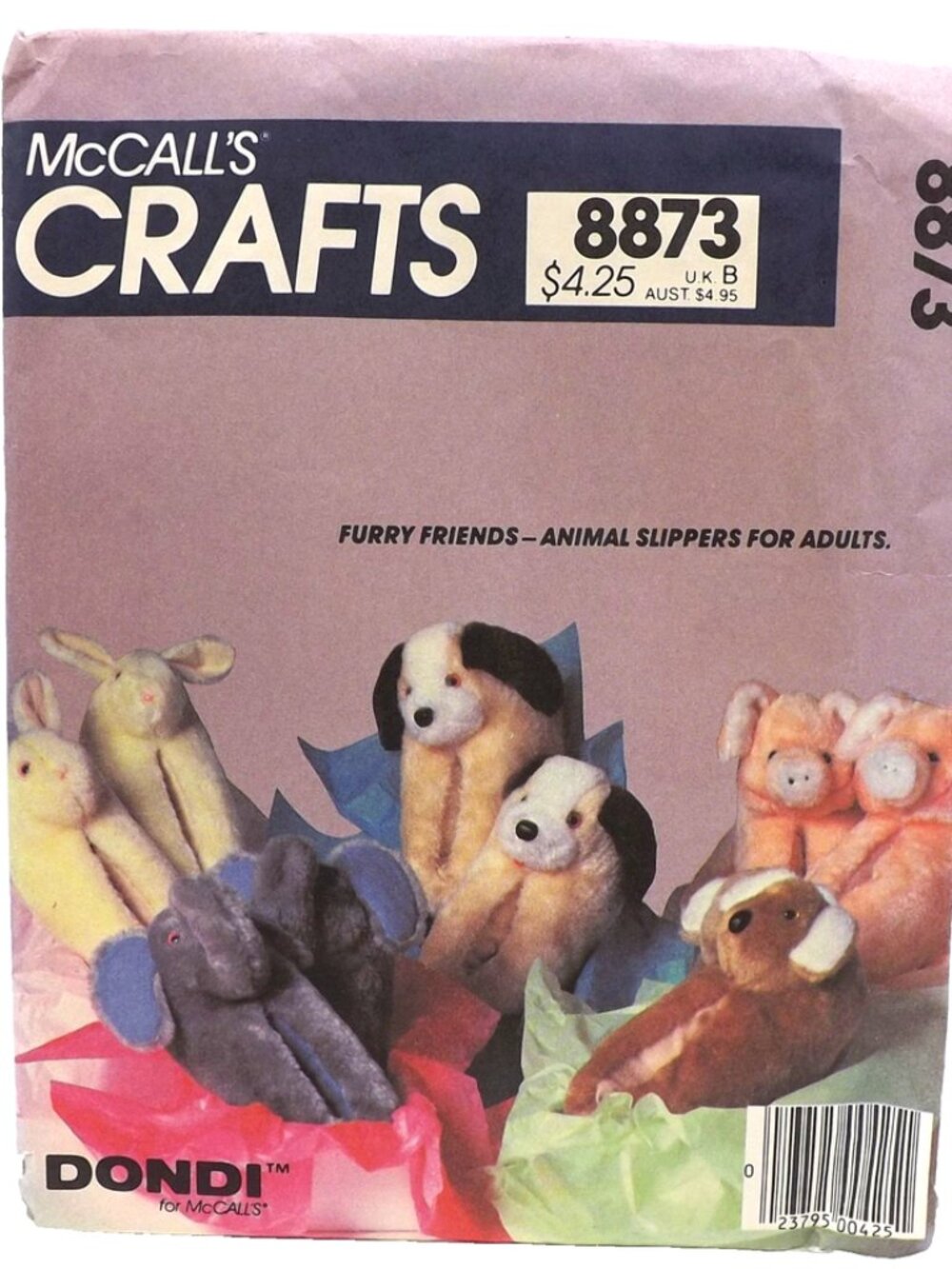 Vintage McCalls 8873 Adult Slippers Sewing Pattern Koala Pig Elephant